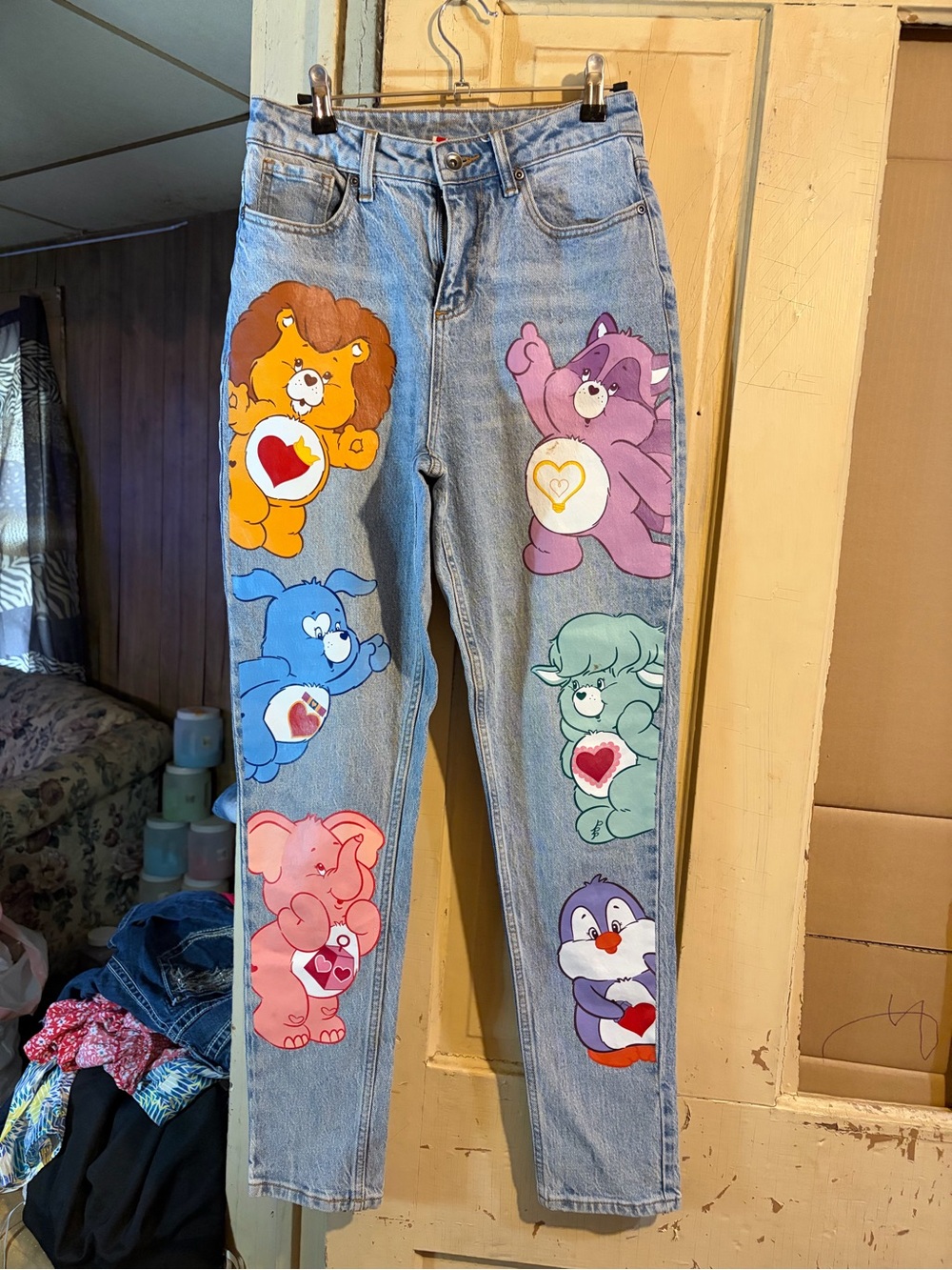Care Bears High-Rise Light Blue Jeans with Multicolor Cartoon Patches Hot Topic